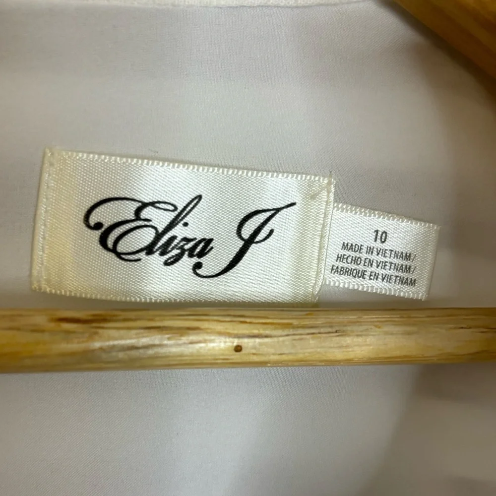 Eliza J Tan And White Striped Linen Shift White Crochet Trim